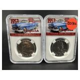 2 1953 FRANKLIN SILVER HALF DOLLARS