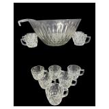 LARGE CRYSTAL PUNCH BOWL WITH CUPS