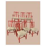 8 SALMON PAINTED STRAIGHT LEG CHIPPENDALE CHAIRS