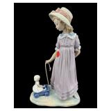 LARGE LLADRO GIRL WITH TOY WAGON FIGURINE