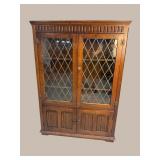 OAK LEADED GLASS 2 DOOR BOOKCASE