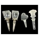 LOT OF 4 CRYSTAL WINE/BOTTLE STOPPES