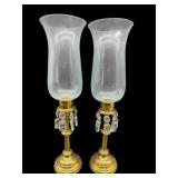 PR OF BRASS PRISMED HURRICANE CANDLEHOLDERS