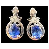 PR OF STERLING 925 TANZANITE & DIAMOND EARRINGS