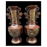 2 ANTIQUE BRONZE 2 HANDLE VASES