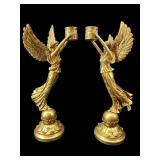 TALL HEAVY GOLD PLASTER ANGEL CANDLE HOLDERS