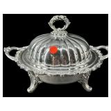 POOLE SILVER PLATE FOOTED COVERED DISH