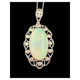PLATINUM NATURAL WHITE OPAL & DIAMOND PENDANT