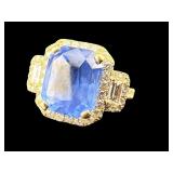 14K NATURAL BLUE SAPPHIRE & DIAMOND RING