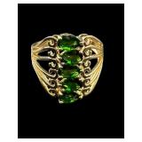 GREEN CZ GOLD OVERLAY STERLING RING