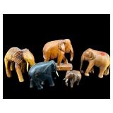 LOT OF 5 WOOD CARVED ELEPHANTS