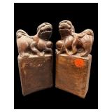 PR OF ORIENTAL FOO DOG CHALKWARE BOOKENDS