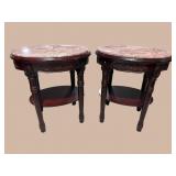 2 CHERRY MARBLE TOP CARVED OVAL TABLES