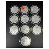 LOT OF 10 AMERICAN SILVER EAGLE 1 0Z COINS