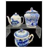 3 PC BLUE AND WHITE PORCELAIN LOT