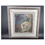 WOMAN WITH FLOWERS WATERCOLOR IN FRAME