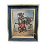 SIGNED OIL ON BOARD HORSE AND SOLDIER