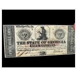 1862 RARE $5 STATE OF GEORGIA NOTE