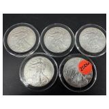 LOT OF 5 2011 UNCIRCULATED AMERICAN SILVER EAGLES