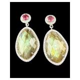 DESIGNER CAROL BRODIE STERLING GEMSTONE EARRINGS;