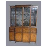 MAHOGANY INLAID 2 PC BREAKFRONT CHINA CLOSET