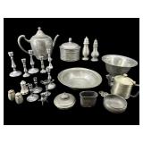 LARGE LOT EARLY PEWTER MINIATURE CANDLESTICKS,