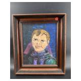 OIL PASTEL PORTRAIT IN WALNUT SHADOWBOX FRAME