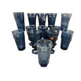 SET OF 13 FOSTORIA AND OTHER DARK BLUE ICE TEA