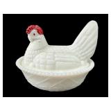 ANTIQUE MILKGLASS CHICKEN ON NEST AS IS; MISSING