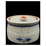 ROWE POTTERY BLUE MARK CROCK WITH LID