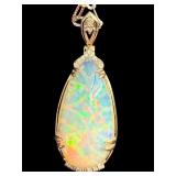 STERLING 925 OPAL & DIAMOND PENDANT WITH CHAIN