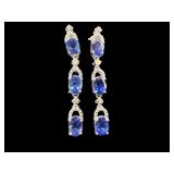 PR OF STERLING TANZANITE & DIAMOND DANGLE EARRINGS