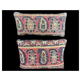 2 PC LOT ANTIQUE HANDMADE RUG THROW PILLOWS
