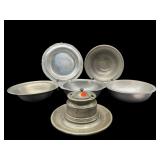 5 PC LOT PEWTER SERVING BOWLS AND LARGE INKWELL