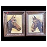 2 OAK FRAMED HORSE OIL ON CANVAS