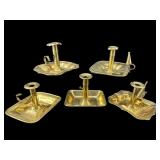 LOT OF 5 BRASS ANTIQUE PUSH UP CANDLE HOLDERS