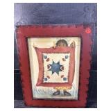 FOLK ART PRINT IN PAINT DECORATED FRAME