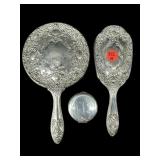 3 PC LOT ORNATE SILVERPLATE DRESSER ITEMS
