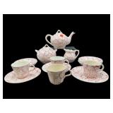 15 PCS PINK FLORAL PORCELAIN TEASET