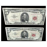 2 1953 $5 RED SEAL NOTES
