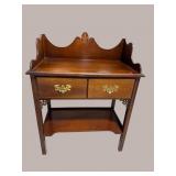 SOLID MAHOGANY PLUME INLAID 2 DRAWER STAND