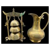 2 PC BRASS LOT PITCHER AND BELL
