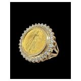 14K $5 AMERICAN EAGLE 1986 & DIAMOND RING