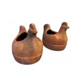 2 LARGE TERRACOTTA CHICKEN PLANTERS