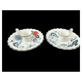 2 MEISSEN BLUE ONION CANDLESTICKS
