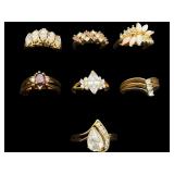 LOT OF 7 GOLD TONE COSTUME JEWELRY RINGS