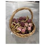 BASKET FULL OF CERAMIC FRUITS ON ROPE