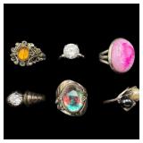 LOT OF 6 STERLING 925 COSTUME RINGS