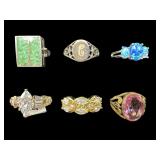LOT OF 6 STERLING 925 COSTUME RINGS