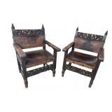2 ANTIQUE ITALIAN CARVED LEATHER CHAIRS